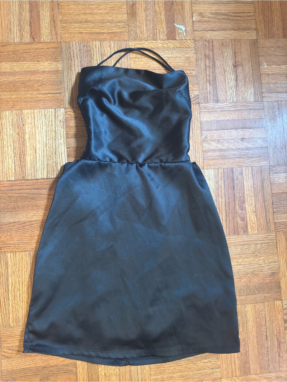 Lucy in the Sky Black Satin Mini Slip Dress